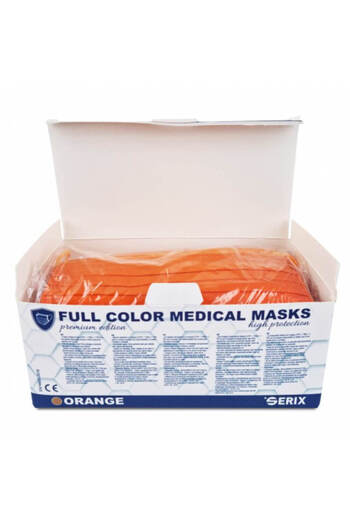 SERIX Medical Masks, Material Fabric, Color Orange, Type 2R, 3-Ply, Disposable, 50 pcs/set