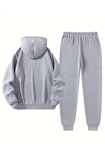 AEMİ Unisex Trust No One Printed Hoodie and Jogger Sweatpants - Top and Bottom Set