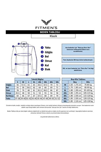 Fitmens Klasik Uzun Kol Cepsiz Yaka Manşet Beyaz Hediye Kutulu Erkek Gömlek FS-004325 - Saks Mavi Beyaz