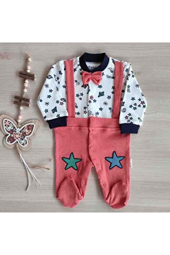 Necix's Baby coral cotton jumpsuit with bow tie