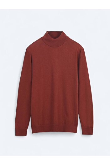 Kip Red Half Turtleneck Plain Knit Wool Blended Sweater