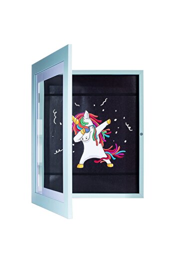 Flippy Magnetic Photo Frame, MDF Wood, A4 Drawing Storage, Tempered Glass, 21x30 cm, Blue