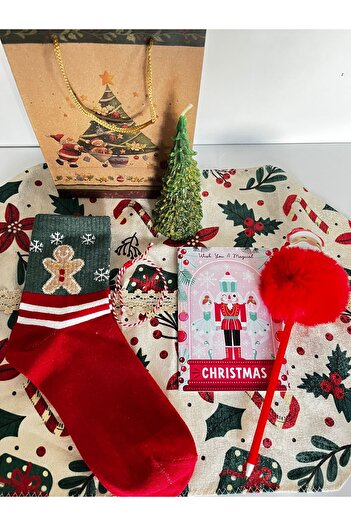 adin tasarım Christmas Gift Set 6 Pieces Santa Claus Pen Socks Candle Notebook Bracelet Set Bag Children Adult