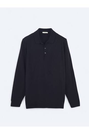 Kip Navy Blue Polo Neck Plain Knit Sweater
