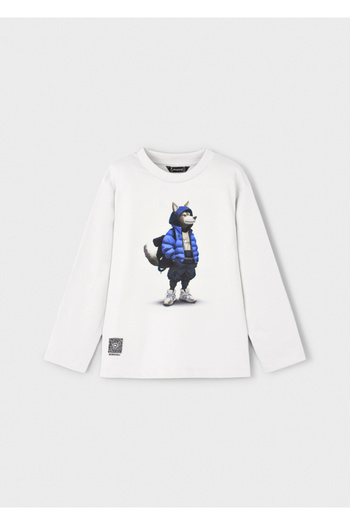 MAYORAL Long Sleeve T-Shirt for Ages 4-10 - Cream