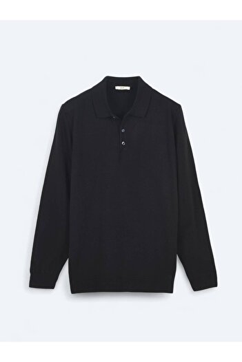 Kip Black Polo Neck Plain Knit Sweater