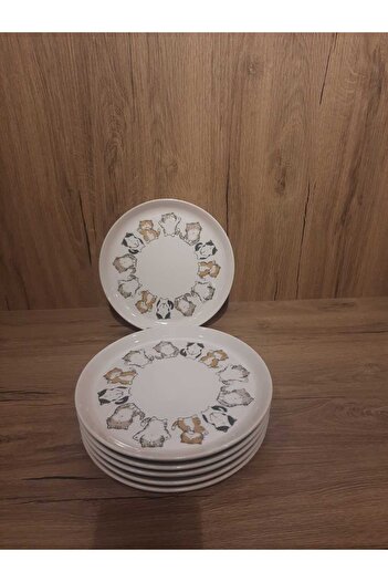 Keramika 20 cm Pasta Plate 6 Pieces with Shiny Cat Pattern