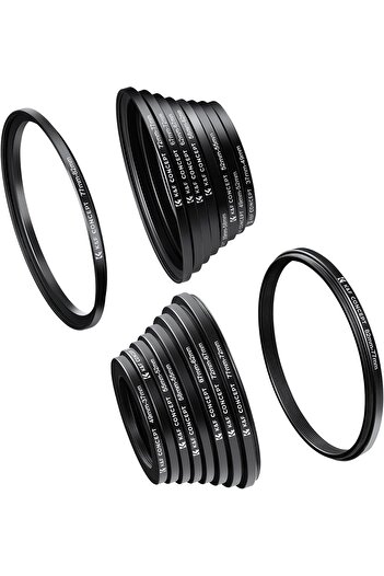 K&F CONCEPT 18-Piece Filter Adapter Ring Set (9 Step-Up + 9 Step-Down) - Black