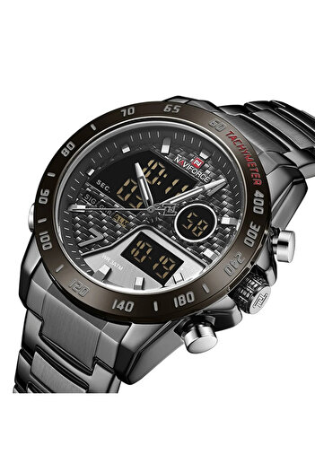 Naviforce Dual Time Led Quartz Casual Men's Watch Stainless Steel Black