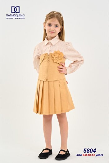 Top Kids Gold Bella Set - Pleated Skirt with Elegant Shirt