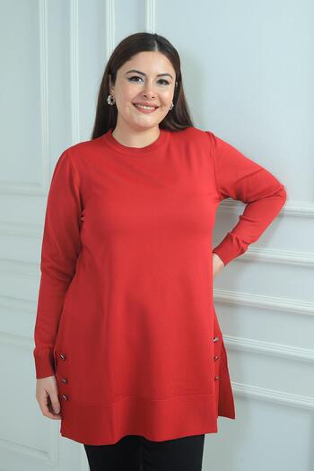 By Saygı Women's Side Button Detailed Slit Plus Size Knitwear Tunic Blouse