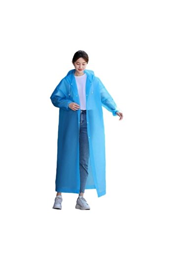 Optim Solution Adult Rain Poncho EVA – Waterproof, Wind-Resistant, Hooded, Snaps, Unisex, Blue
