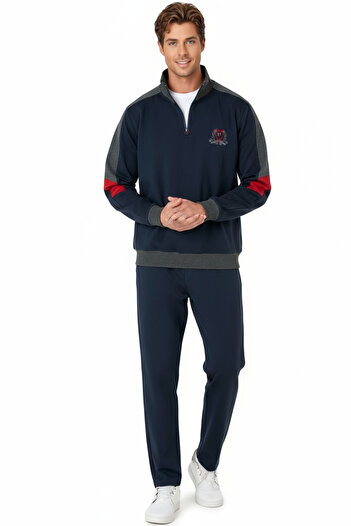 Pierre Cardin Erkek Siyah Lacivert Fermuarlı Sweat Üstlü Pijama Takımı