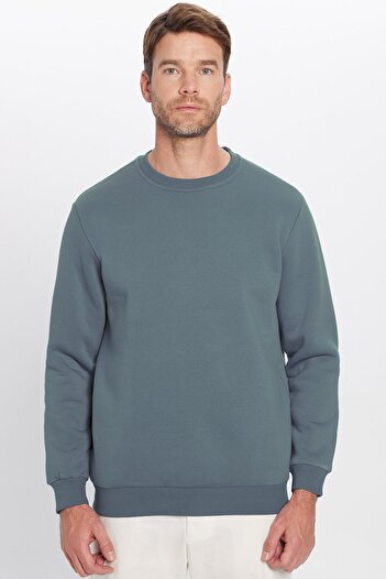 Tudors Unisex Relax Fit Rahat Kesim Pamuklu Yumuşak Dokulu İçi Polarlı Gri Bisiklet Yaka Sweatshirt