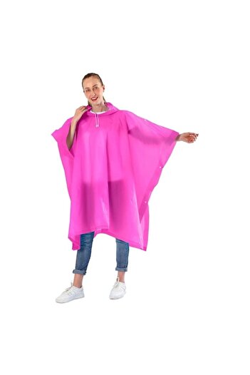 Optim Solution Adult Rain Poncho EVA Waterproof Windproof Hooded Snap-Closure Unisex Pink