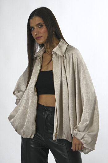 ABBRA Women's Batwing Sleeve Satin Bomber Jacket