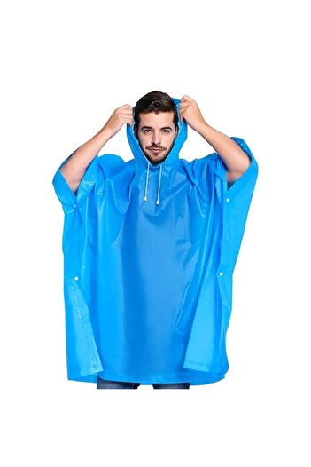 Optim Solution Rain Poncho for Adults, EVA Waterproof Wind-Resistant Hooded, Blue