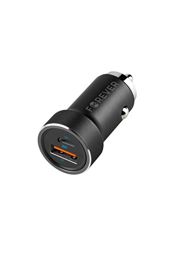 Forever CC-06 PD QC Car Charger 1x USB-C + 1x USB-A 20W Black + USB-C to USB-C Cable 60W