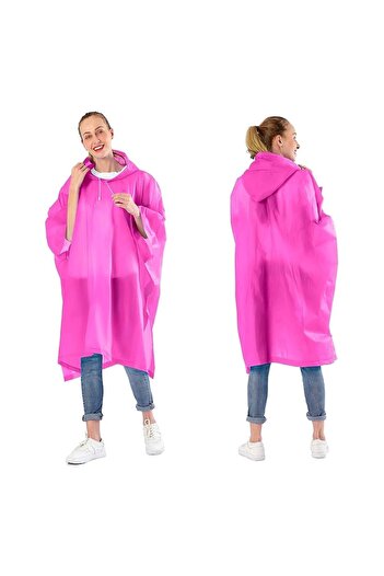 Optim Solution Adult Rain Poncho EVA Waterproof Windproof Hooded Snap-Closure Unisex Pink
