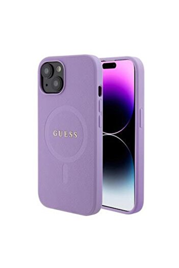 Guess Saffiano MagSafe Protective Cover for iPhone 15, Purple