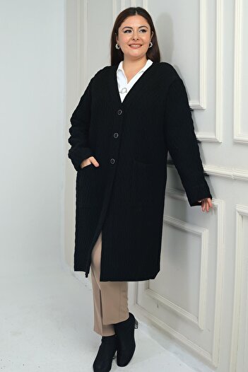 By Saygı Women's Plus Size Lycra Knit Cardigan with Pockets