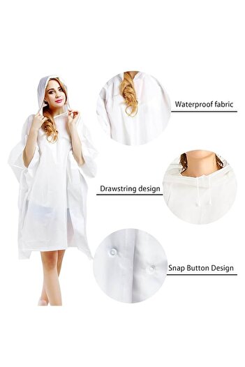 Optim Solution Adult EVA Rain Poncho, Waterproof & Windproof, Hooded, Unisex, White