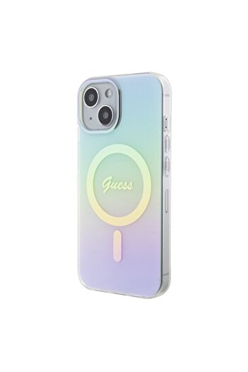 Guess case for iPhone 15 - Turquoise Hardcase IML Iridescent MagSafe