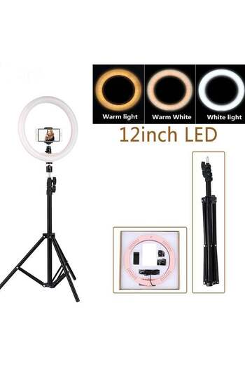 Generic 12 inch LED Ring Light With Tripod Stand And Phone Holder Black