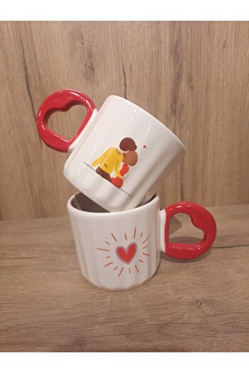Keramika Cup 2 Pieces 8 cm Red with Heart