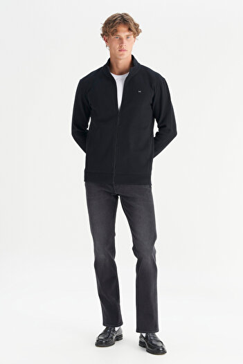 WRANGLER Cotton Relaxed Fit Stand Collar Zippered Thessaloniki Knit Sweatshirt
