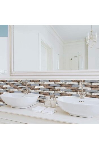 GOLD MARKET Set of 10 Self‑Adhesive 3D Wallpaper Tiles, Brick Imitation, Waterproof, 30x30 cm, Beige/Brown