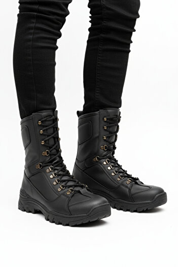 Zerenyus Ανδρικές στρατιωτικές μπότες Strike Lace-up Casual Μαύρες
