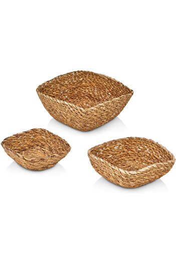 STOREMAX Goldwhirl 3-Piece Handmade Wicker Square Decorative Snack Bowl Fruit Bowl with Mini Wicker Basket for Decorative Purposes