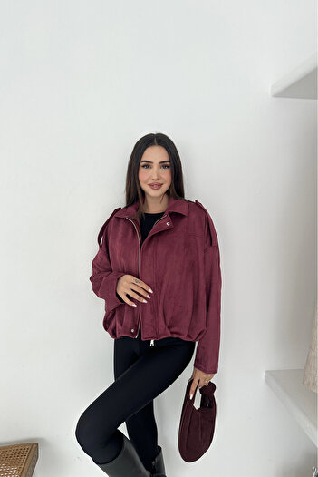 Meine Liebe Unterwäsche Oversize Lined Bomber Suede Jacket