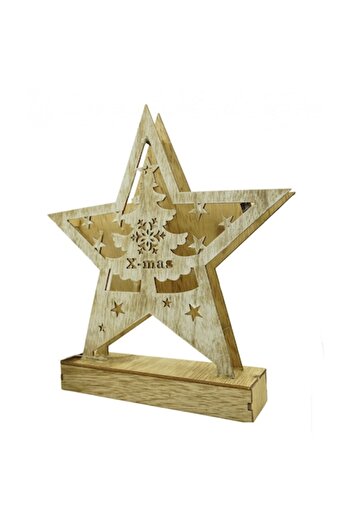 GOLD MARKET Wooden Light-Up Star Decoration with 'Merry Christmas' Inscription, White, Indoor/Outdoor