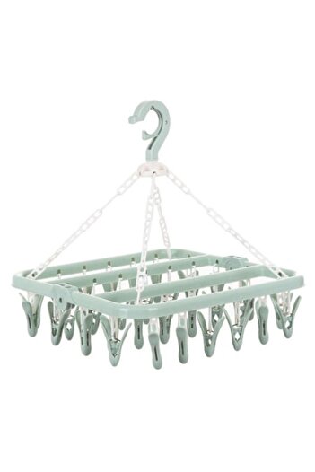 GOLD MARKET Foldable Hanger Clothes Dryer with 32 Clips, 360° Rotation, 32x32 cm, Azure Green