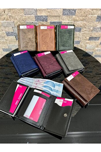 KızılkayaStore Unisex Leather Mechanized Automatic Sliding Card Holder Wallet (7Cmx10Cm)