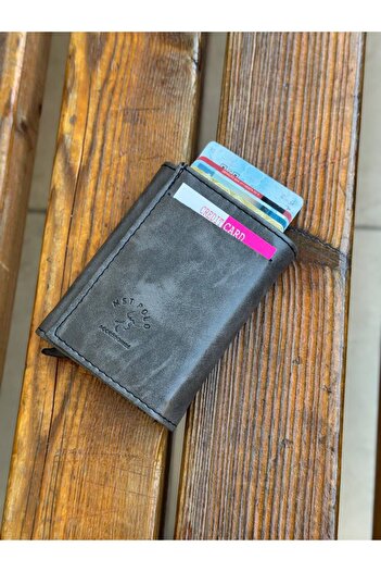 KızılkayaStore Unisex Leather Mechanized Automatic Sliding Card Holder Wallet (7Cmx10Cm)