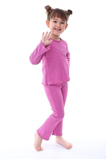İsobel Kids Girl's Ruffle Collar Glitter Heart Detailed Camisole Double Set