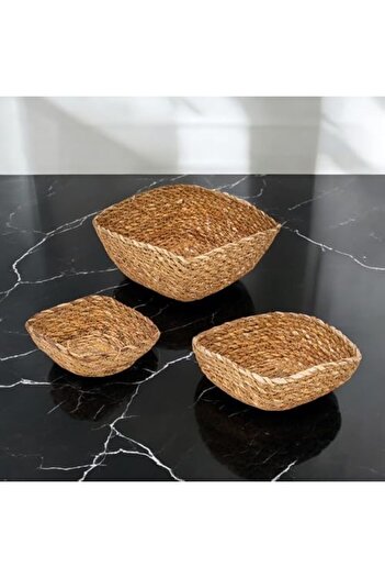 STOREMAX Goldwhirl 3-Piece Handmade Wicker Square Decorative Snack Bowl Fruit Bowl with Mini Wicker Basket for Decorative Purposes