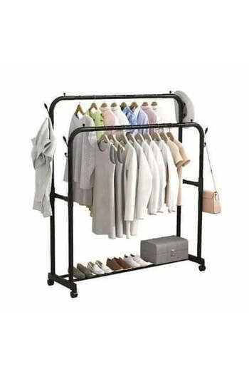 Ella Home Double coat rack with shoe shelf, black, 155x42x98cm