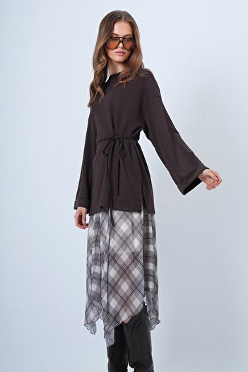 VAGGON Crew Neck Off-Shoulder Tie-Up Oversize Sweatshirt