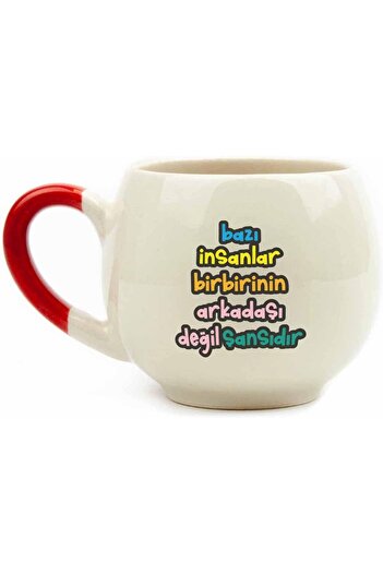 STOREMAX Design Some People Are Not Each Other's Friends, They Are Luck Cream Glossy Balloon Mug (Red Handle) 1088