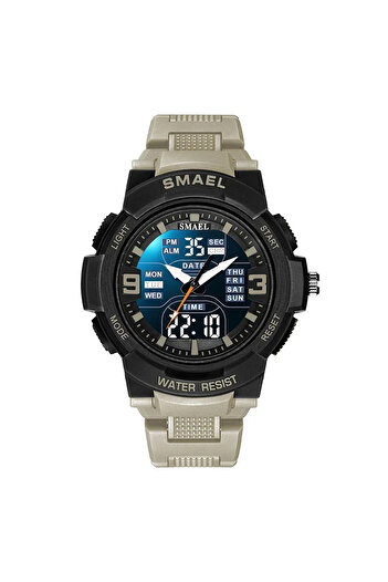 SMAEL Men's Wristwatch Sport Dual Time Chronograph Stopwatch Army Style Military Alarm Khaki