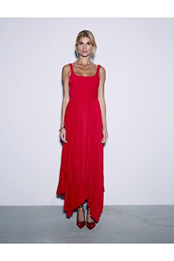 İLVİ Flora Pleated Red Women's Dress