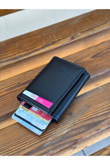 KızılkayaStore Unisex Leather Mechanized Automatic Sliding Card Holder Wallet (7Cmx10Cm)