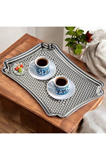 STOREMAX Goldwhirl Pieces Stainless Steel Decorative Serving Tray, Steel Tray, 28X19 Cm, Silver Color, Coffee Tray