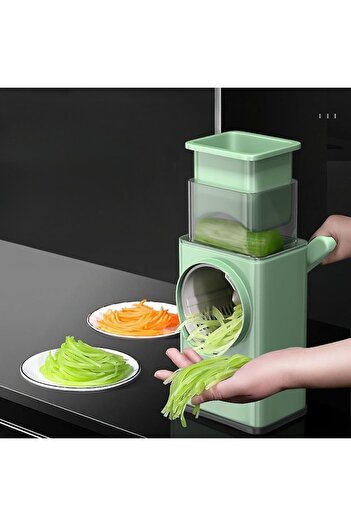GOLD MARKET Vegetable slicer with suction base, 3 stainless blades, 3 slicing types, ABS, max 4 mm, Navy green