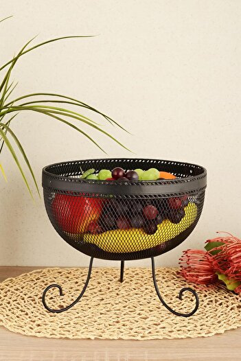STOREMAX Goldwhirl Aleyna Decorative Metal Vegetable & Fruit Bowl with Stand - Black Trendflash 467437