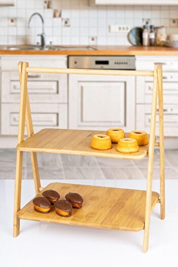 STOREMAX Goldwhirl 2-Tier Rectangular Bamboo Serving Presentation Set Large Size, Dry Cake, Cookies and Cake Presentations